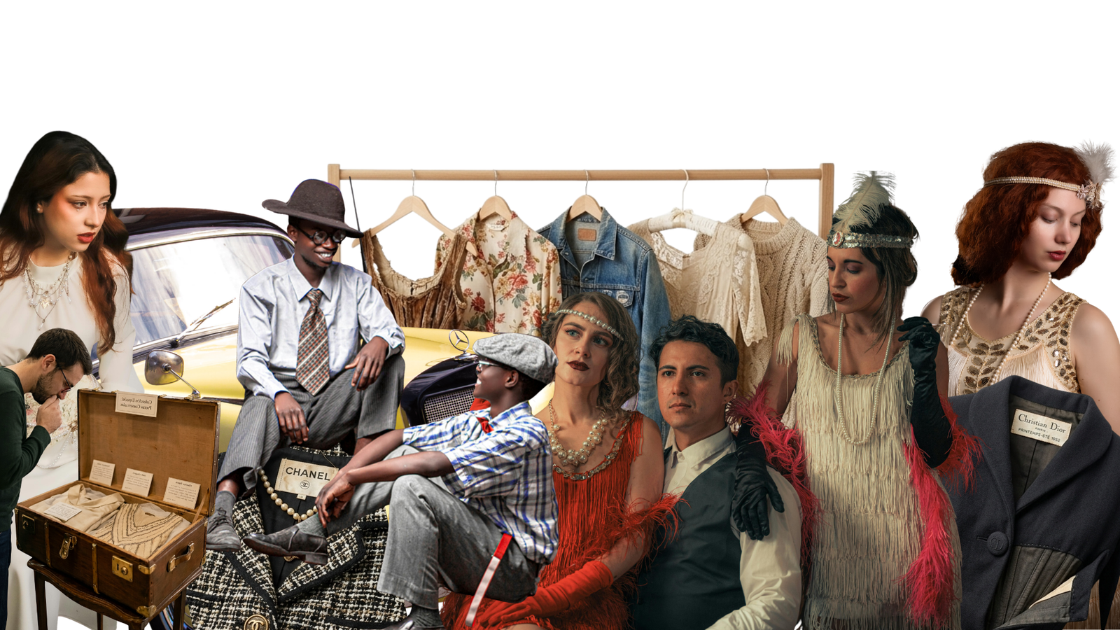 Vintage: el pasado sigue marcando estilo Individuos mostrando un look vintage caracterizado por colores blancos, rojos y un color amarrillo de fondo