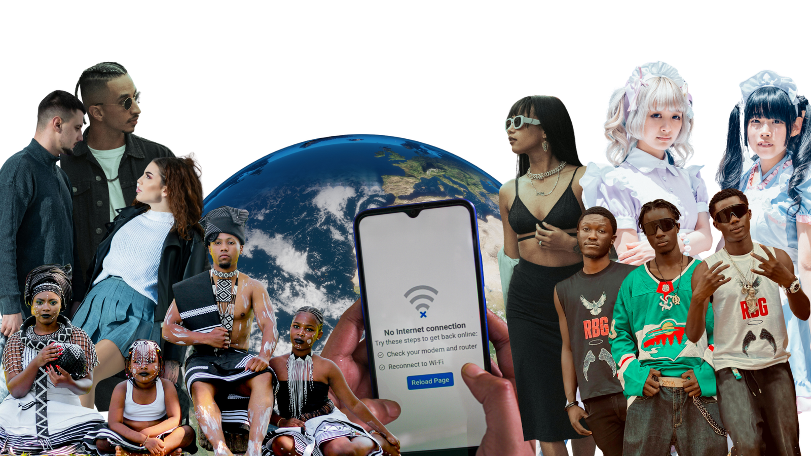 Tribu urbana Personas de diferentes tribus urbanas utilizando vestimenta para representar su ideología, mostrando la globalización por medio de un planeta y un teléfono