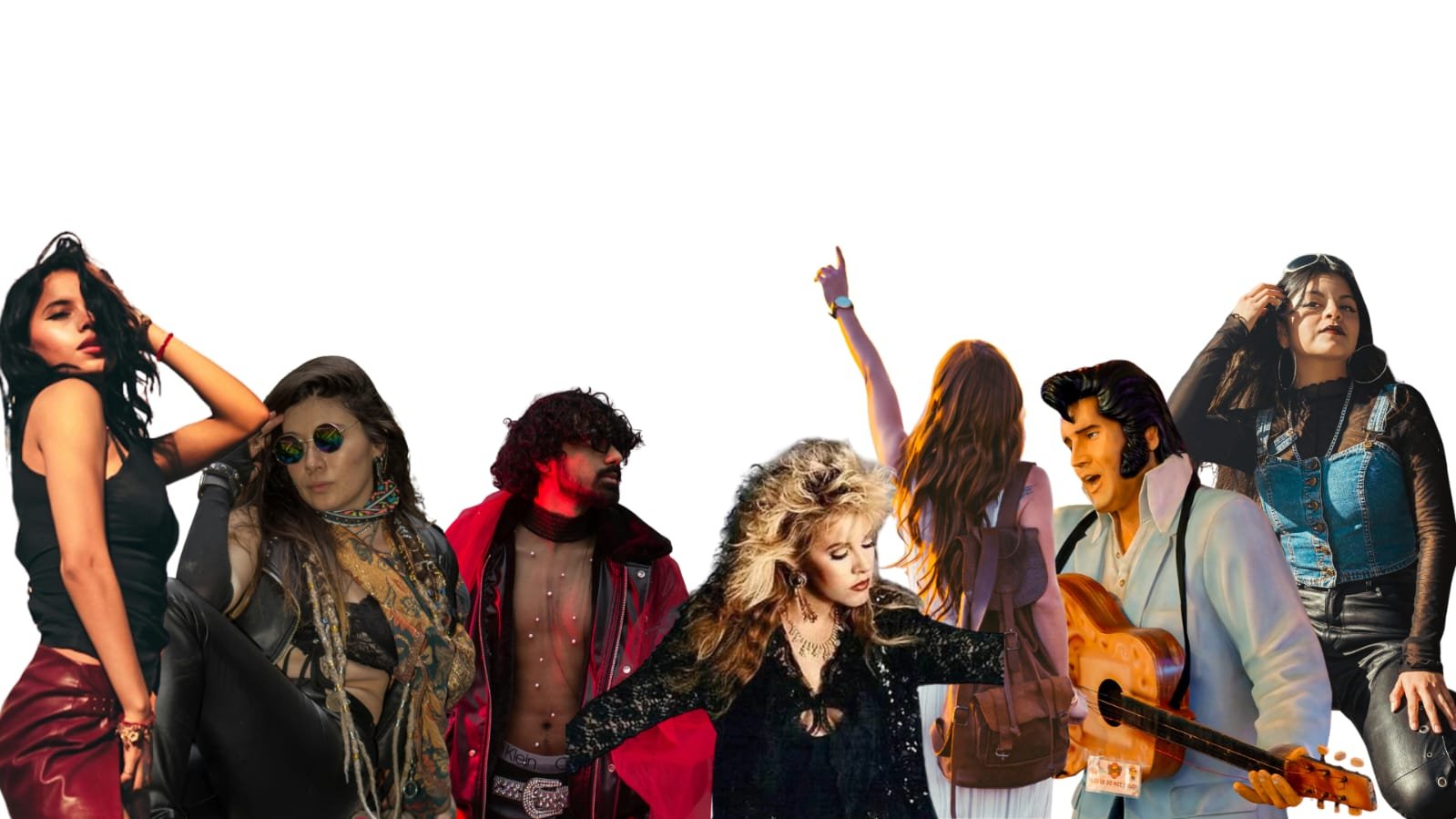 Rockero mujeres y hombres usando ropa representativa del look rockero con materiales como cuero y mezclilla