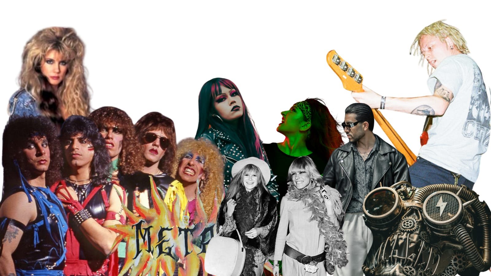 Rockero (grupo de personas con características populares de los rockeros en los años 80’s aludiendo a el heavy metal y el hard rock e iconos como Queen )